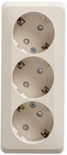 Розетка с заземлением накладная Systeme Electric Этюд 3-м. шторки кремовый картинка